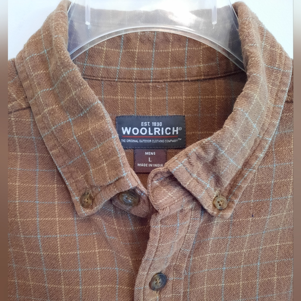 Woolrich Men’s‎ Brown/Gold/Blue Check Long Sleeve Flannel Shirt Size Large